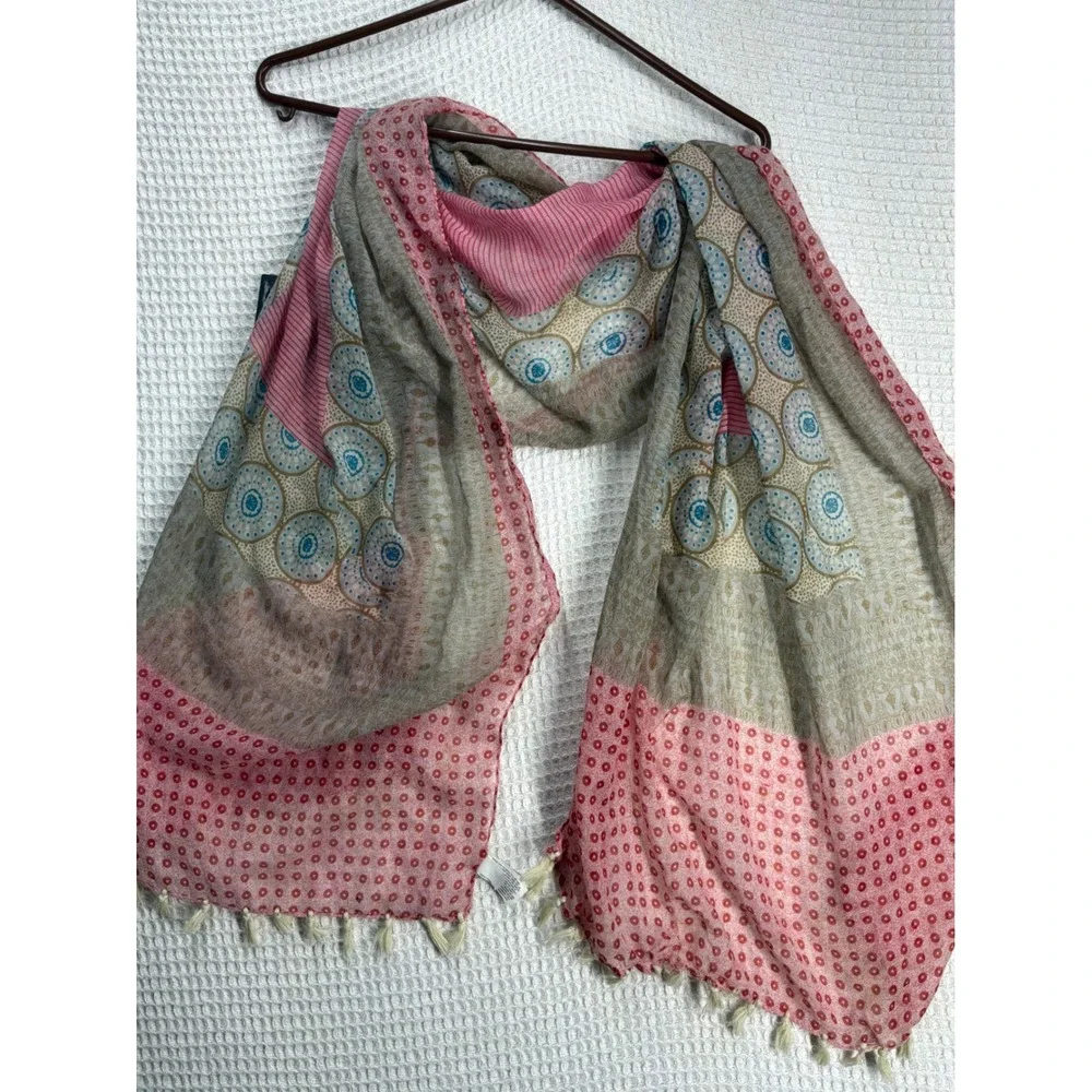 Boho Women Old Navy Mixed Print Tassel Scarf OS Pink Multi